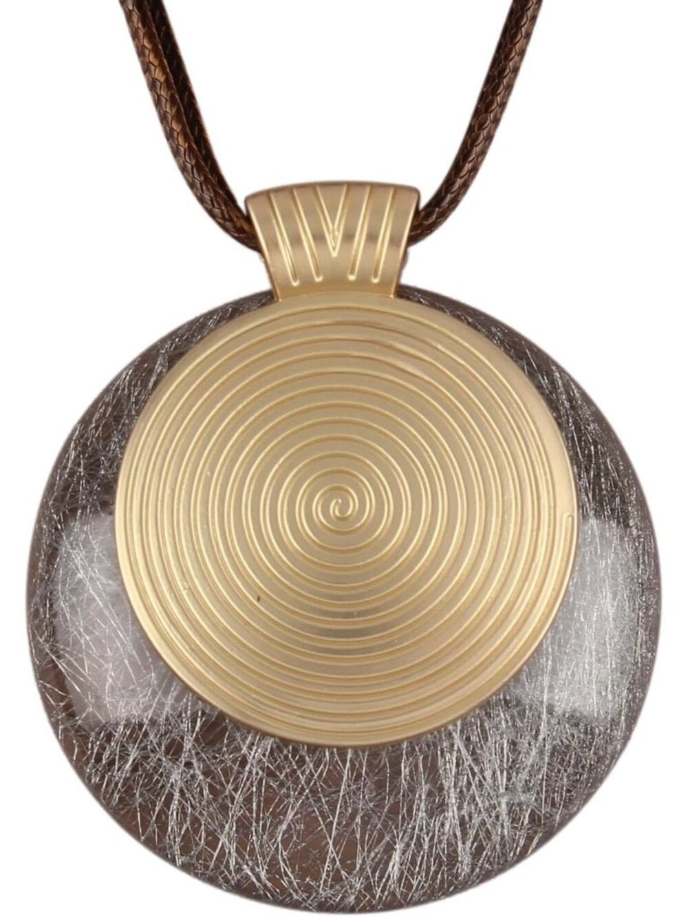 Women's Gold Brown Spiral Pendant Vintage Swirl Pattern Resin Neck Piece